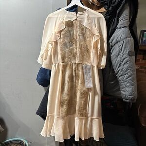 BCBGMaxAzria Ivory Dress with Metallic Floral Design